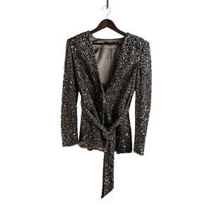 NWT Badgley Mischka Couture 6 Slate Deep V Neck Sequin Velvet Blazer Holiday